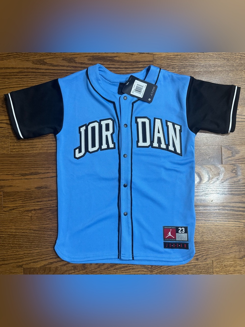 NWT Jordan Kids Blue and Black Baseball Jersey, youth size small/8